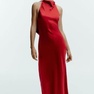 VESTIDO LARGO HALTER SATINADO